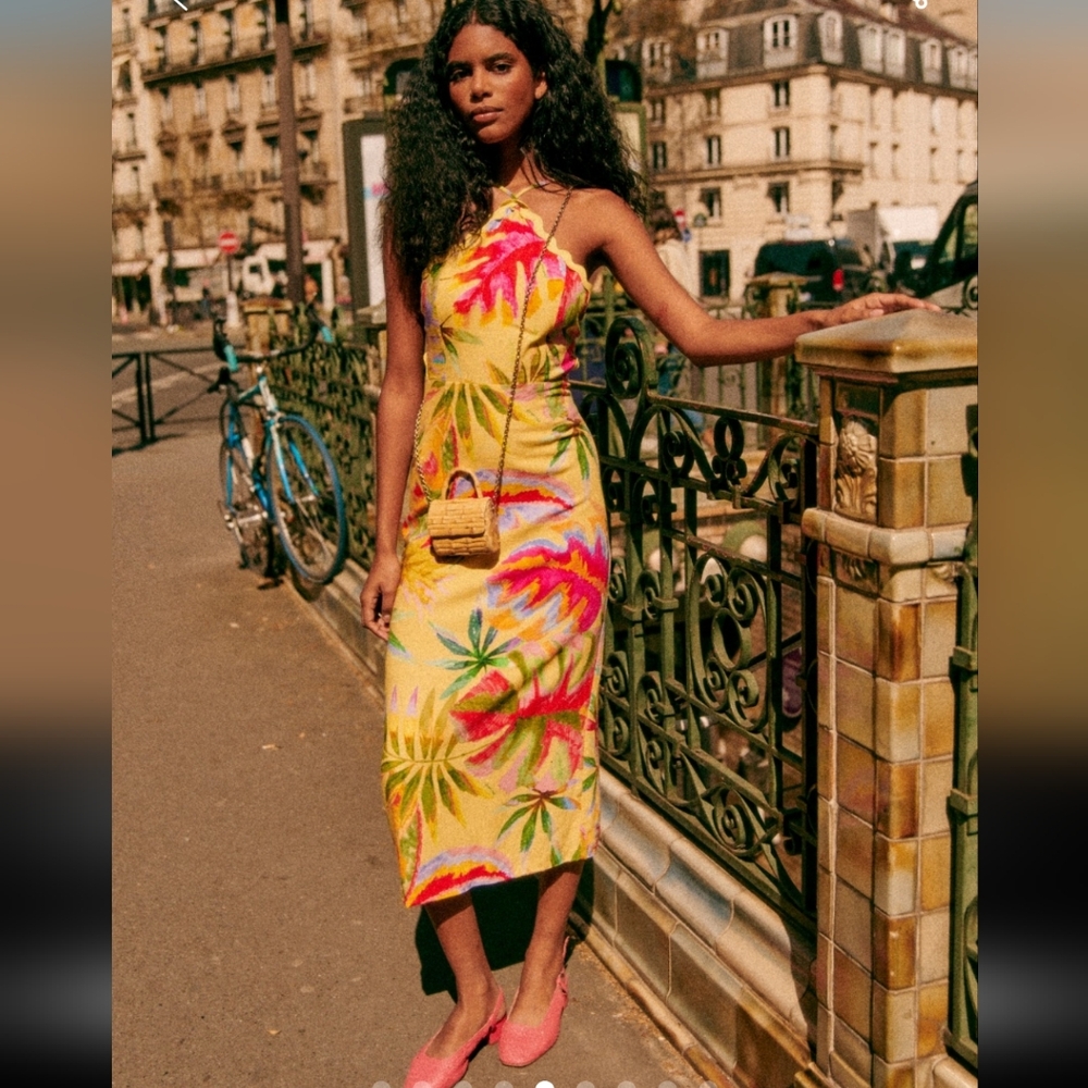 Sezane X Farm Rio Bruna Tropical Print Midi Dress